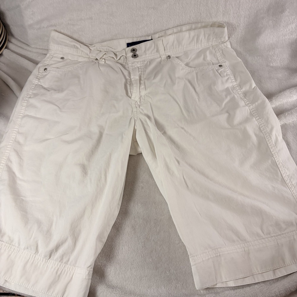 Bandolino Blu White Bermuda Shorts Womens 14 High Rise Stretch Classic Mom Vacay